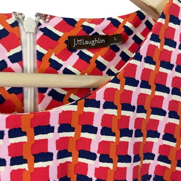 J. McLaughlin 3/4 Sleeve Dress Catalina Cloth Pink Orange Plaid - Picture 7 of 10